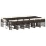 Set muebles de jardín 13 pzas y cojines ratán sintético marrón