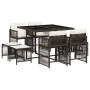 Set comedor para jardín 9 pzas y cojines ratán sintético marrón
