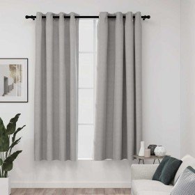Cortinas opacas con ojales look de lino 2 pzas gris 140x175 cm Cortinas opacas con ojales look de lino 2 pzas gris 140x175 cm