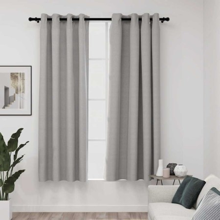 Cortinas opacas con ojales look de lino 2 pzas gris 140x175 cm