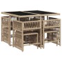 Set comedor de jardín 9 pzas con cojines ratán sintético beige