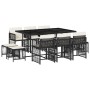 Set de comedor jardín 11 pzas con cojines ratán sintético negro