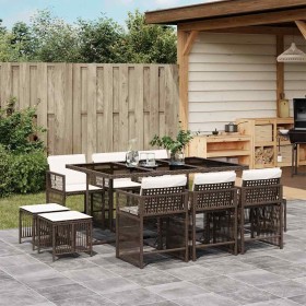 Set comedor de jardín 11 pzas y cojines ratán sintético marrón