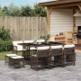 Set comedor de jardín 11 pzas y cojines ratán sintético marrón