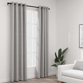 Cortinas opacas con ojales look de lino 2 pzas gris 140x225 cm Cortinas opacas con ojales look de lino 2 pzas gris 140x225 cm