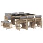 Set comedor de jardín 11 pzas con cojines ratán sintético beige