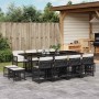 Set comedor de jardín con cojines 13 pzas ratán sintético negro