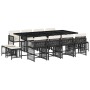 Set comedor de jardín con cojines 13 pzas ratán sintético negro