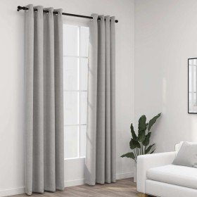 Cortinas opacas con ojales look de lino 2 pzas gris 140x245 cm Cortinas opacas con ojales look de lino 2 pzas gris 140x245 cm