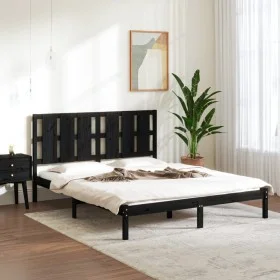 Black solid wood bed frame King Size 150x200 cm by vidaXL, Beds and slatted bases - Ref: Foro24-3105609, Price: 179,55 €, Dis...