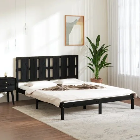 Estructura de cama madera maciza negra King Size 150x200 cm de vidaXL, Camas y somieres - Ref: Foro24-3105609, Precio: 179,54...