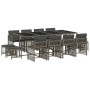 Set comedor de jardín con cojines 13 pzas ratán sintético gris