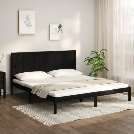 Solid black pine wood bed frame 200x200 cm by vidaXL, Beds and slatted bases - Ref: Foro24-3105754, Price: 179,54 €, Discount: %