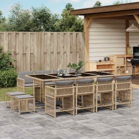 Set comedor de jardín con cojines 13 pzas ratán sintético beige