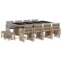 Set comedor de jardín con cojines 13 pzas ratán sintético beige