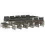 Set comedor de jardín con cojines 15 pzas ratán sintético gris