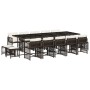 Set comedor de jardín y cojines 15 pzas ratán sintético marrón