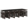 Set comedor de jardín y cojines 15 pzas ratán sintético marrón