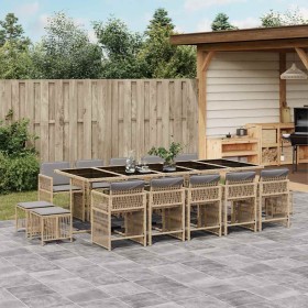 Set comedor de jardín con cojines 15 pzas ratán sintético beige