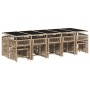Set comedor de jardín con cojines 15 pzas ratán sintético beige