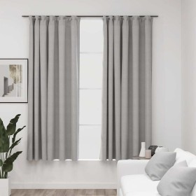 Cortinas opacas con ganchos look de lino 2 pzas gris 140x175 cm