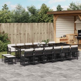 Set de muebles jardín 17 pzas con cojines ratán sintético negro