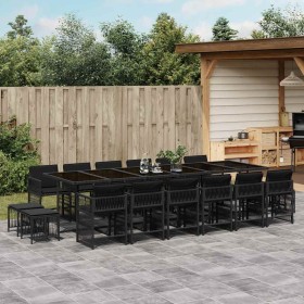 Set de muebles jardín 17 pzas con cojines ratán sintético negro