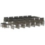 Set comedor de jardín 17 pzas y cojines ratán sintético gris