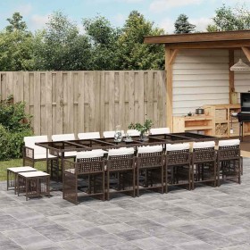 Set de muebles jardín 17 pzas y cojines ratán sintético marrón
