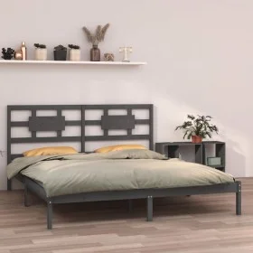 Solid gray pine wood bed frame 200x200 cm by vidaXL, Beds and slatted bases - Ref: Foro24-3105687, Price: 161,78 €, Discount: %
