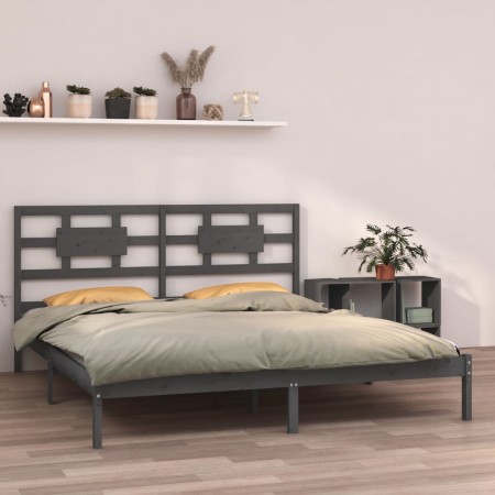 Solid gray pine wood bed frame 200x200 cm by vidaXL, Beds and slatted bases - Ref: Foro24-3105687, Price: 163,76 €, Discount: %