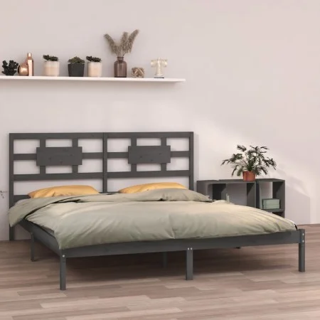 Solid gray pine wood bed frame 200x200 cm by vidaXL, Beds and slatted bases - Ref: Foro24-3105687, Price: 161,76 €, Discount: %