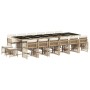 Set comedor de jardín 17 pzas con cojines ratán sintético beige