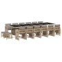 Set comedor de jardín 17 pzas con cojines ratán sintético beige