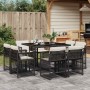 Set de comedor de jardín 9 pzas y cojines ratán sintético negro