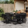Set de comedor de jardín 9 pzas y cojines ratán sintético negro