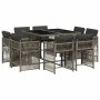 Set comedor jardín 9 pzas y cojines ratán sintético gris