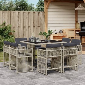 Set comedor de jardín 9 pzas cojines ratán sintético gris claro