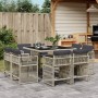 Set comedor de jardín 9 pzas cojines ratán sintético gris claro