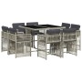 Set comedor de jardín 9 pzas cojines ratán sintético gris claro
