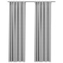 Cortinas opacas con ganchos look de lino 2 pzas gris 140x245 cm