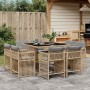 Set comedor de jardín 9 pzas con cojines ratán sintético beige