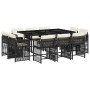 Set de comedor jardín 11 pzas con cojines ratán sintético negro