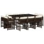 Set comedor de jardín 11 pzas y cojines ratán sintético marrón