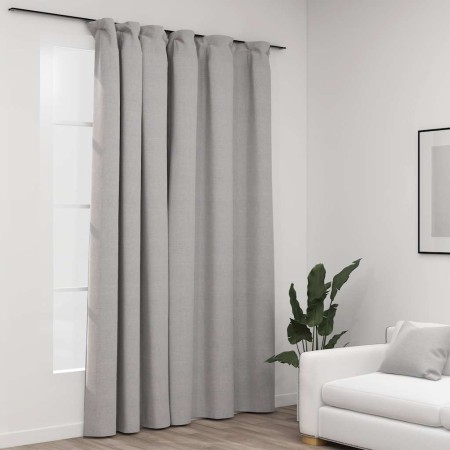 Cortina opaca con ganchos look de lino gris 290x245 cm