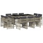 Set de comedor de jardín 11 pzas y cojines ratán sintético gris