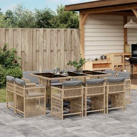 Set comedor de jardín 11 pzas con cojines ratán sintético beige