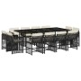 Set comedor de jardín con cojines 13 pzas ratán sintético negro