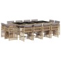 Set comedor de jardín con cojines 13 pzas ratán sintético beige