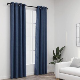 Cortinas opacas con ojales look de lino 2 pzas azul 140x225 cm Cortinas opacas con ojales look de lino 2 pzas azul 140x225 cm